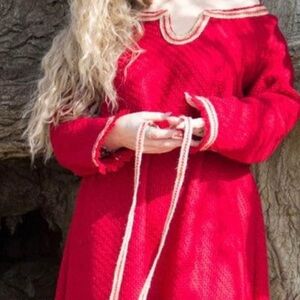 Red viking dress Wool Viking dress Sun and flame Red Viking tunic wool womens